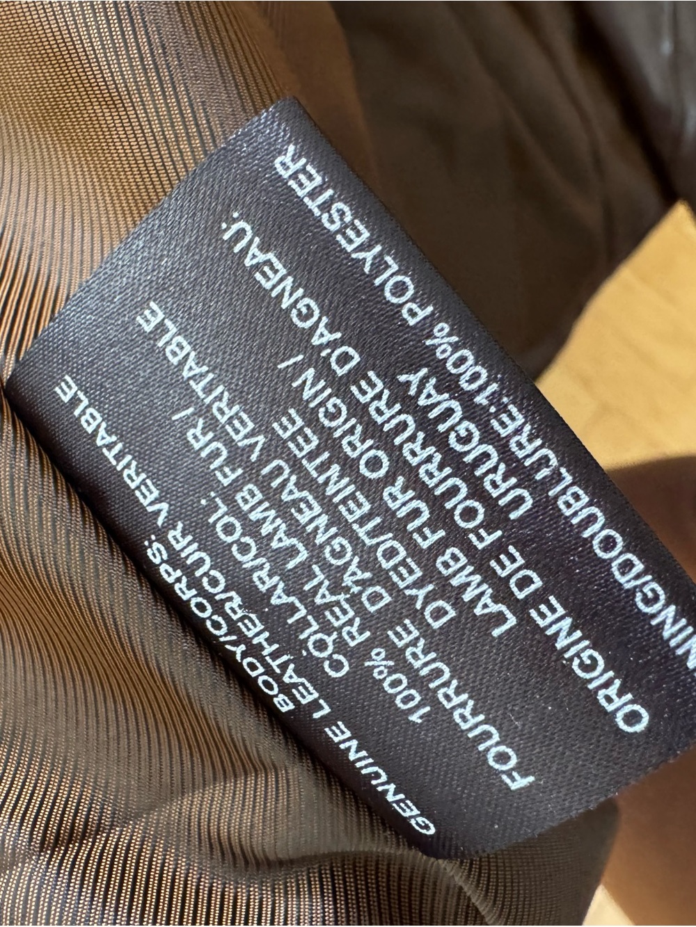 Badgley Mischka Brown Jacket Interior Label Detail - Picture 4 of 5